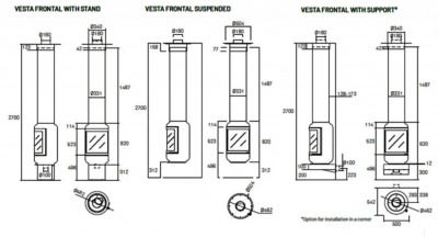 Дровяной камин ROCAL VESTA FRONTAL фронтальный + Опора на стену