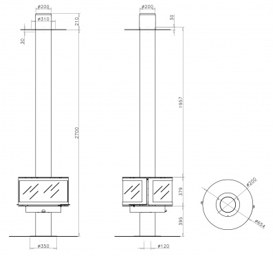 Стальной камин ROCAL RONDE CENTRAL подвесной